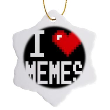 Imagem de 3dRose Ornamento de floco de neve Geeky Old School Pixels 8Bit I Heart I Love Memes, 7,6 cm
