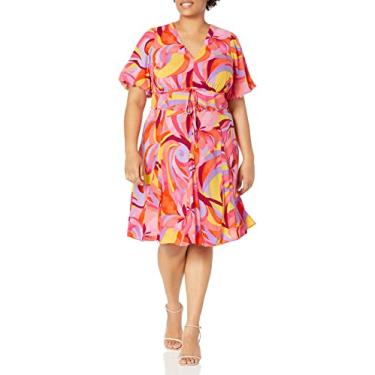 Imagem de Donna Morgan Vestido feminino divertido estampado colorido elegante casual dia evento festa data, Lilás/rosa choque, 48