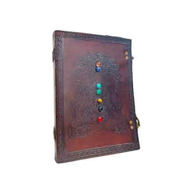 Imagem de Handmade Leather Journal Notebook Seven Stone Chakra Crystal Healing Large Leather Journal Healing Kundalini Chakra 7 stone Sketchbook - Leather Book of Shadows Journal Drawing Art Book - Supernatural Notebook Grimoire Journal - Witchcraft Notebook - Witches Journals