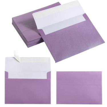 Imagem de 50 envelopes coloridos metálicos para cartões comemorativos, convites, cartões postais (roxo, 4 x 6)