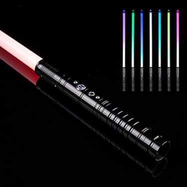 Imagem de ZNLVZSH Sabre de luz Dueling, RGB 7 cores com 1 configuração de efeito sonoro, alça de metal LED Jedi Sith Saber, presente para adultos e crianças, presente de cosplay de festa Star-Wars, 1 peça preta