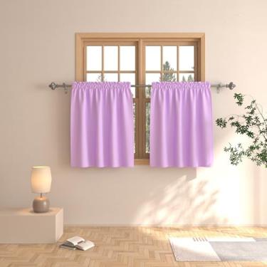 Imagem de Cortinas lilás de 76,2 cm, cortinas curtas para banheiro, cortinas curtas de trama tripla, conjunto de tratamento de meia janela, 2 painéis, bolso para varão, 76,2 cm