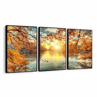 Imagem de Quadro Decorativo paisagem arvore lagoa por sol moderno luxo Sala Quarto Com Moldura vidro (Moldura Preta, 60x80, Com Vidro)
