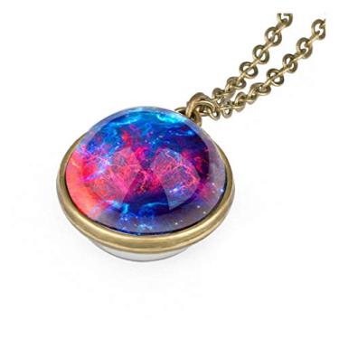 Imagem de Colar com pingente de galáxia, nebulosa, dupla face, espaço sideral, planeta, colar para meninas, mulheres, homens, globo terrestre, universo, joias, presentes de Natal, Metal Vidro