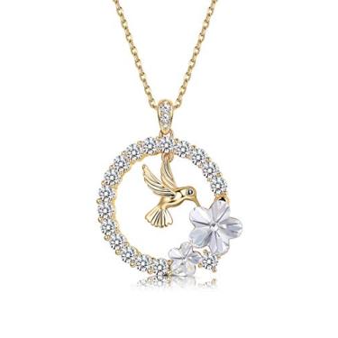 Imagem de Sllaiss Colar com pingente de beija-flor banhado a ouro 18 K para mulheres, colar circular, cristais de Swarovski, para namorada