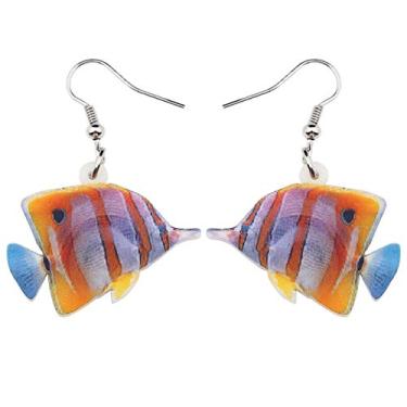 Imagem de NEWEI Brincos de peixe tropical arco-íris de acrílico com pingente fofo de animais do oceano joias para mulheres meninas crianças presentes pingentes, Acrílico, Sem pedra preciosa
