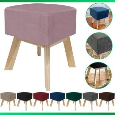 Imagem de Puff Banqueta Decorativo Para Sala Quadrado Multiuso Pés De Madeira - 