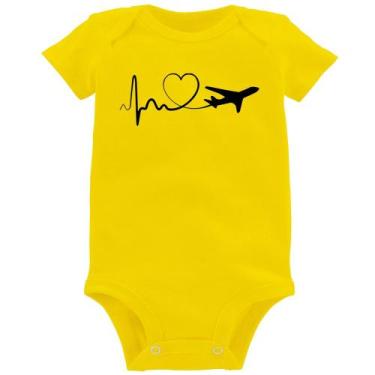 Imagem de Body Bebê Avião Batimentos Cardíacos Coração - Foca na Moda, Amarelo, 