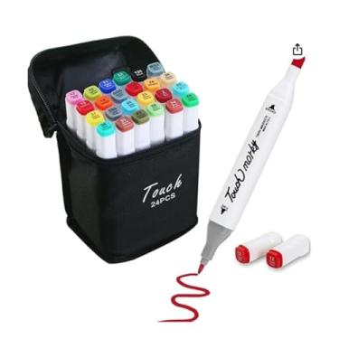 Imagem de Kit 24 Canetinhas Coloridas Marcador Permanente Ponta Dupla 0,1 e 6,0mm Codificadas Por Cor Secagem Rápida Criança Estudante Artista Profissional Designer