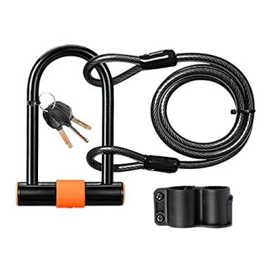 Imagem de Efoxcity Cadeado em U para bicicleta com cabo – Cadeado em U para bicicleta resistente – Preto – Trava com chave – em forma de U – Fácil de usar – Durável – Para estrada/montanha/bicicletas