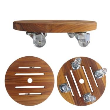 Imagem de Suporte Para Vaso De Planta De Madeira Redondo Com Rodinhas De Silicone 35cm
