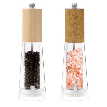 Imagem de ManGotree Moedor de sal e pimenta premium, moedor de pimenta recarregável, saleiro grosso ajustável, moedor profissional para especiarias, essencial de cozinha premium de 19 cm, pacote com 2 (natural