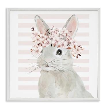 Imagem de Stupell Industries Design de parede giclée emoldurado em flor de cerejeira coelho branco por Jessie Perry, 30,5 x 30,5 cm