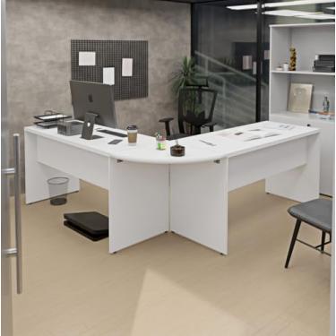 Imagem de Mesa Escrivaninha Em L Canto Arredondado 1400x600 Netmobil (Branco)