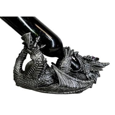 Imagem de Ebros Gift Suporte de garrafa de vinho de dragão de Leviatã colorido metálico preto e cinza Beber Dungeons and Dragons Fantasia mítica Medieval Estatueta de decoração medieval