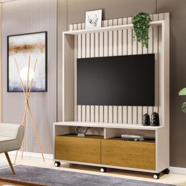 Imagem de Estante para Tv até 50 Polegadas Ripado com Rodízio 2 Gavetas Estilos 