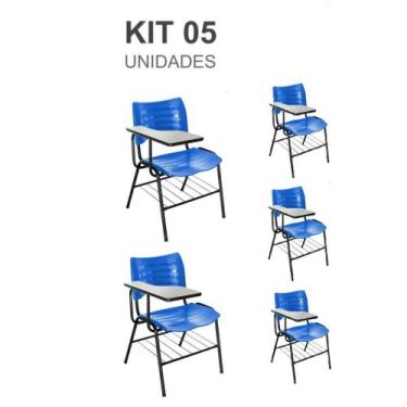 Imagem de KIT 05 Cadeiras Universitárias com porta livros cor Azul - MASTCMOL