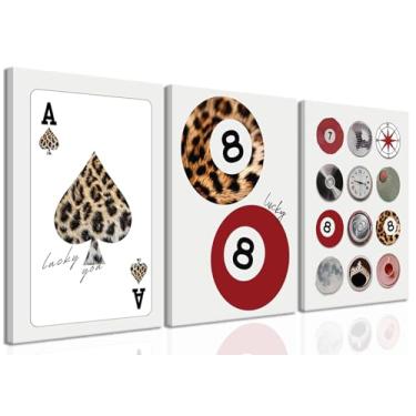 Imagem de JBZDD Arte de parede em tela de leopardo elegante, cartazes, cartazes, impressões, estampa de guepardo, Lucky 8, bola de sinuca, decoração de parede para mulheres, quarto, sala de estar, banheiro,