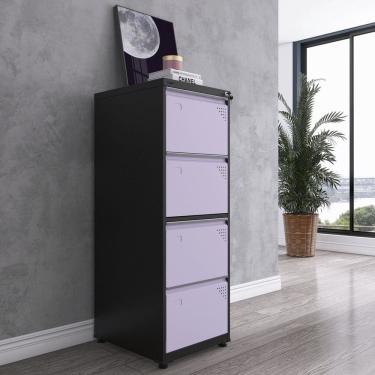 Imagem de Gaveteiro Arquivo para Escritório em Aço 4 Gavetas Preto/Lilás