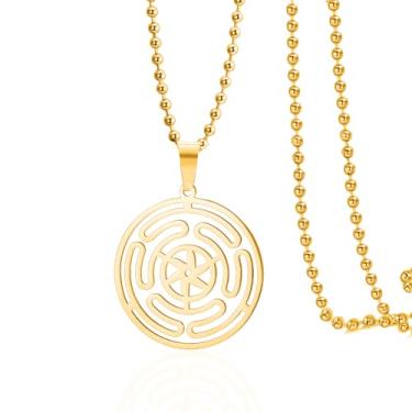 Imagem de VASSAGO Colar de roda de Hécate, aço inoxidável, tripla, lua, deusa, hekate, estrofalos, pingente pagão, wicca, amuleto, joia para mulheres e homens, Medium, Aço inoxidável, Sem Pedra Preciosa