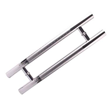 Imagem de Maçaneta de porta giratória de aço inoxidável, maçaneta deslizante em forma de H para banheiro, celeiro, hotel, shopping, fácil instalação, 60 cm (tamanho: prata-1) ()