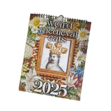 Imagem de Baoblaze Calendário de parede 2025 Calendário Decorativo Pendurado Calendário Mensal Portátil Calendário de Escritório para Sala de Estar Presente Apartamento, Gato de Design Retrô