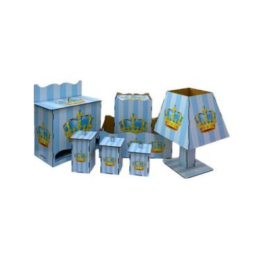 Imagem de Kit Higiene Bebê com Abajur 7 Peças em Madeira Mdf Adesivado - ATACADÃ