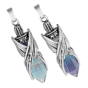 Imagem de TUMBEELLUWA Pacote com 2 colares hexagonais com pingente de ponto de cristal unissex, conjunto de pingentes de pedra facetada de asa de anjo com correntes, Pedra de cristal fluorita, Pedra de cristal