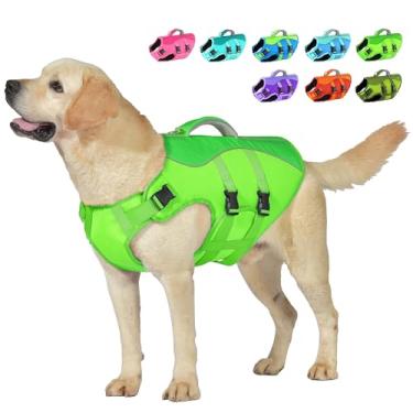Imagem de Petglad Colete de Natação para Cães, Colete Salva-Vidas Refletivo com Alça de Resgate, Ajustável para Cães Pequenos e Grandes - Verde, Amarelo, Laranja