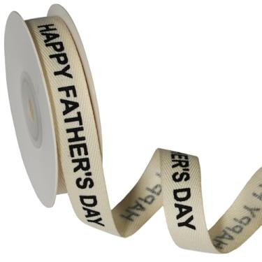 Imagem de YKW Fita de algodão Happy Father's Day, fita de sarja natural de 1,5 cm x 10 m, acabamento em espinha de peixe creme para presentes de pai, pacotes de grelhar e embrulho especial de celebração