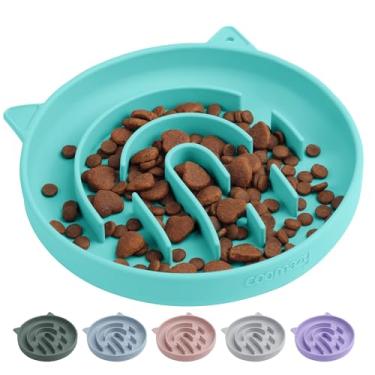 Imagem de Coomazy Tigelas de silicone para cães e gatos, brinquedo interativo para animais de estimação para treinamento de alimentos secos/molhados, mantém cães e gatos ocupados, evita comer demais (ciano, 1,4