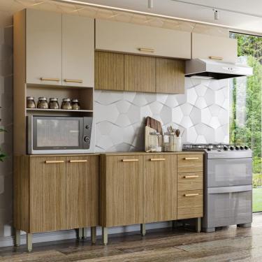 Imagem de Armário De Cozinha Completa Com Balcão Com Tampo 12 Portas Urbane Freijó Vanilla Com Ripado