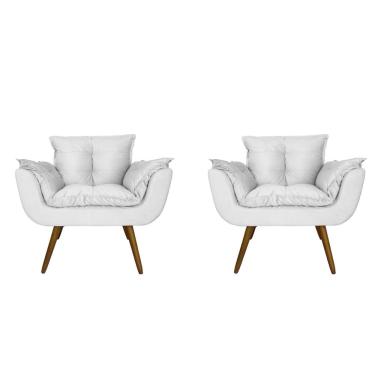 Imagem de Conjunto 2 Poltronas Decorativa Estofada Para Salão de Beleza Opala Suede Branco - dl Decor