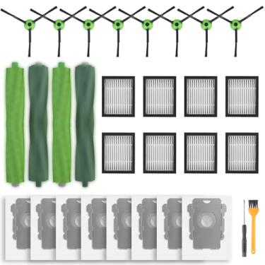 Imagem de Aomiduo Peças de reposição para iRobot Roomba i2 i3 i3+ i4 i4+ i6 i6+ i7 i7+ i8 i8+/Plus E5 E6 E7, acessórios de aspirador de pó, 2 conjuntos de escovas de rolo, 8 filtros, 8 escovas laterais, 8 sacos