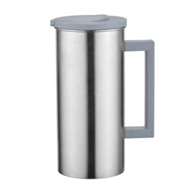 Imagem de Jarra térmica de aço inoxidável com tampa da Serenable | Jarra térmica para água, café, suco, chá gelado e leite | Jarra de metal premium com alça cinza