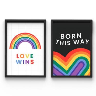 Imagem de Kit 2 Quadros Decorativos Born This Way Orgulho Lgbtqia+ A2 - DK Decor
