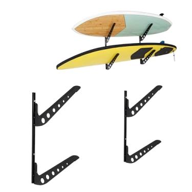 Imagem de HIKULA Suporte de parede de 2 pranchas de surfe para prancha de surf, wakeboard, armazenamento de snowboard, cabides de parede ajustáveis, exibição em preto