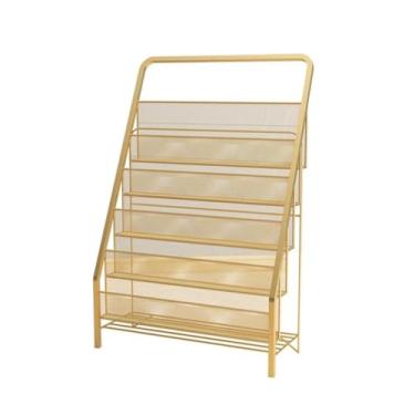 Imagem de Porta-jornais de chão Nordic Light Luxury Magazine Rack Suporte de armazenamento de ferro multicamadas para livros Organizador para fotos Porta-revistas de chão(Branco,Grande)