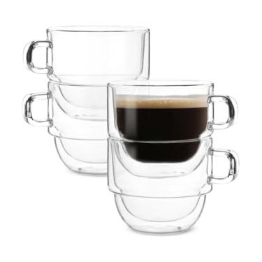 Imagem de Canecas de café isoladas empilháveis BTaT, pacote com 4 240 ml, copos de cappuccino empilháveis, copos de café de vidro de parede dupla, xícaras de chá, copos de latte, copos de cerveja, caneca de latte, canecas transparentes, copos de vidro para cappuccino