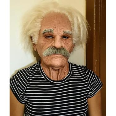 Imagem de Máscara de Látex Realista Albert Einstein, Feita à Mão, Cabelos Implantados Fio a Fio, Pintura Artística Detalhada