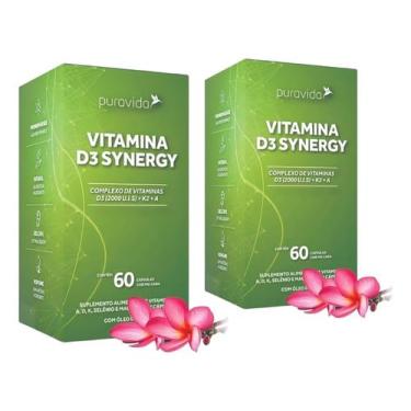 Imagem de Kit 2 Vitamina D3 Synergy com Aminoácidos Puravida – 120 Cápsulas para Imunidade, Músculos e Vitalidade