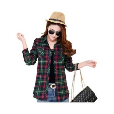 Imagem de Camisa Xadrez Feminina de Algodão - Manga Comprida, Casual, Tamanho As