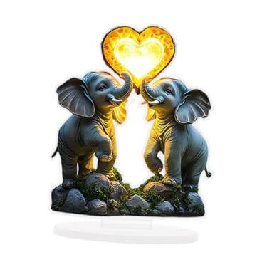 Imagem de Vaveren Decoração de casal de elefante 2d decoração de acrílico plana Love Heart Elephants Sign Desktop Ornament for Gabinet Office Desk Bookshelf