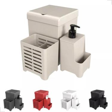 Imagem de Lixeira Kit Pia 3 Peças Porta Talher e Dispenser detergente Sabão Cozi