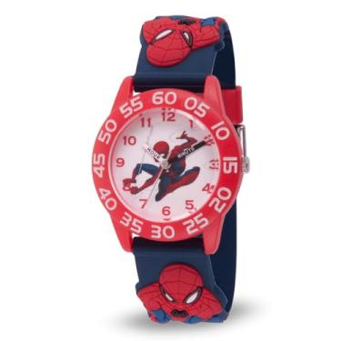 Imagem de Relógio analógico de quartzo Marvel masculino Homem-Aranha com tira de plástico, azul, 16 (modelo: WMA000169)
