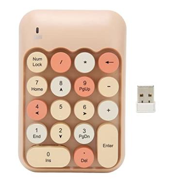 Imagem de Teclado Numérico Sem Fio de 2,4 Ghz, Mini Teclado Numérico de 18 Teclas, Teclado Colorido Vintage e Teclas Redondas, Com Receptor USB para PC, Desktop e Laptop (Leite Chá Cor Cor Misturada)