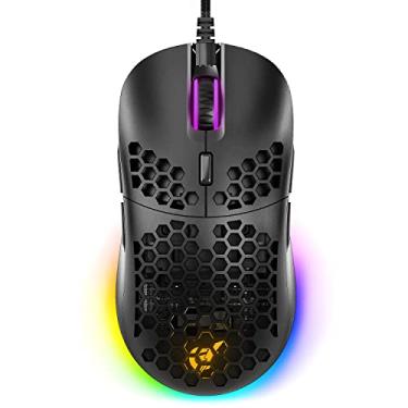 Imagem de Gunmjo Mouse para jogos RGB com fio em forma de favo de mel em grama, mouse para jogos de PC com 9 botões e até 10.000 DPI, mouse para jogos de PC, cor preta