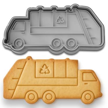 Imagem de Conjunto de cortador de biscoito e carimbo de caminhão de lixo – 10 cm, perfeito para pastelaria temática de gerenciamento de resíduos