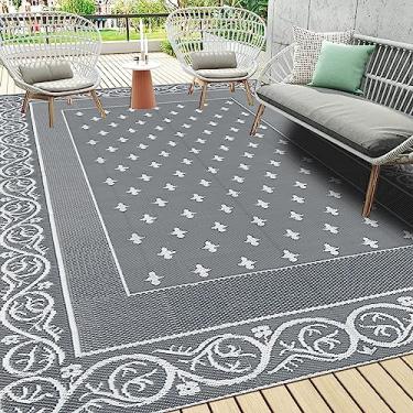 Imagem de Pauwer Tapetes reversíveis ao ar livre, tapete de palha de plástico de 2,8 x 30,5 cm, tapete impermeável para área externa para trailer, deck, pátio, piquenique, quintal, praia, acampamento (cinza, 2,5 x 30,5 cm)