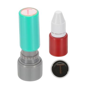 Imagem de PATIKIL Carimbos de letras, autotinta, alfabeto, letra T, professor, tinta vermelha para cadernos de aula, scrapbook, artesanato, verde